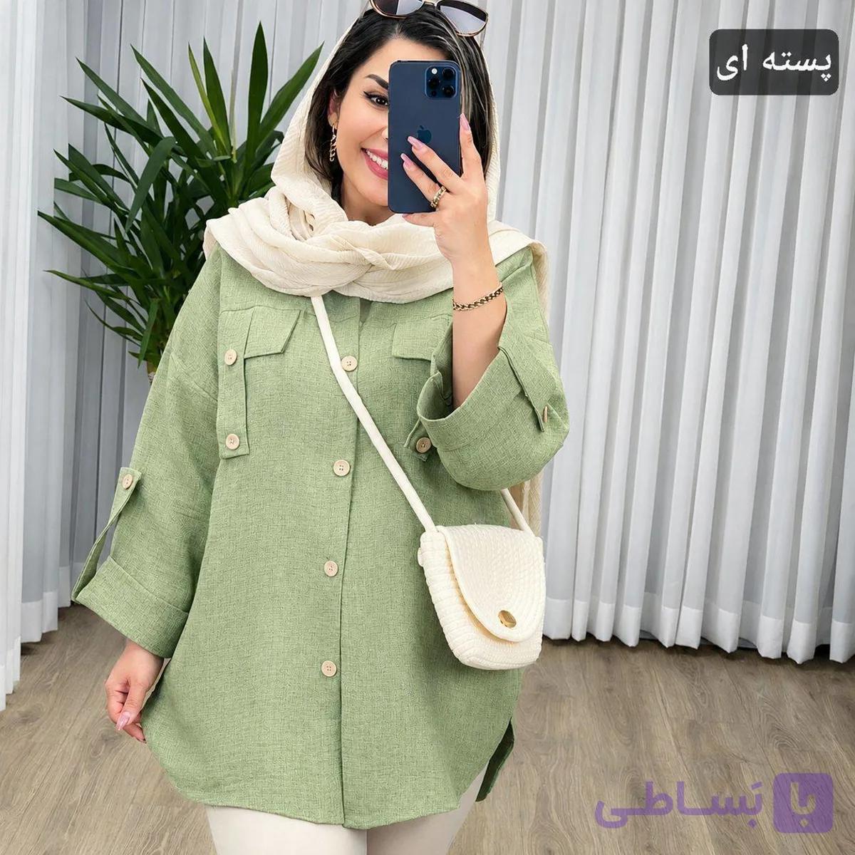 شومیز مانتویی زنانه جیب صلیب هایده ، ارسال رایگان