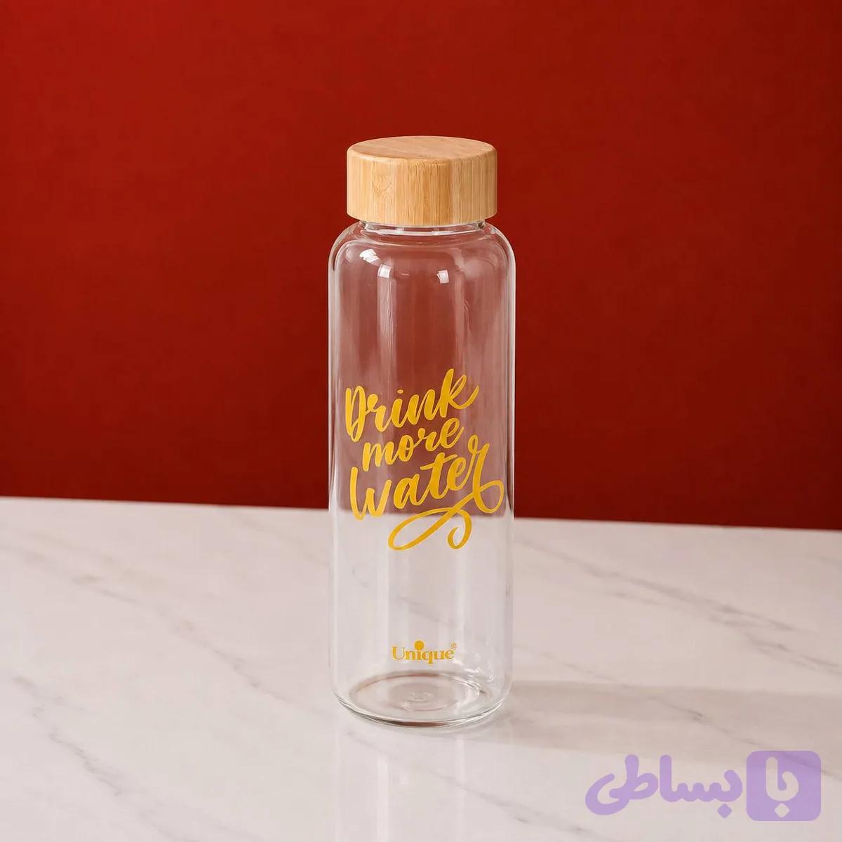 بطری شیشه‌ای با درب بامبو drink move یونیک