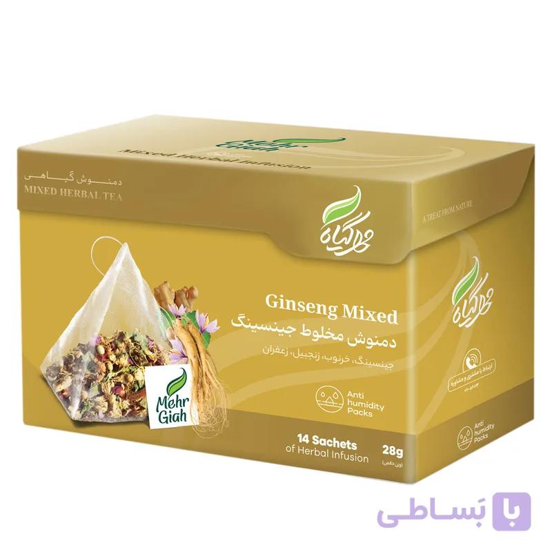 دمنوش گیاهی جینسینگ مهرگیاه بسته 14 عددی