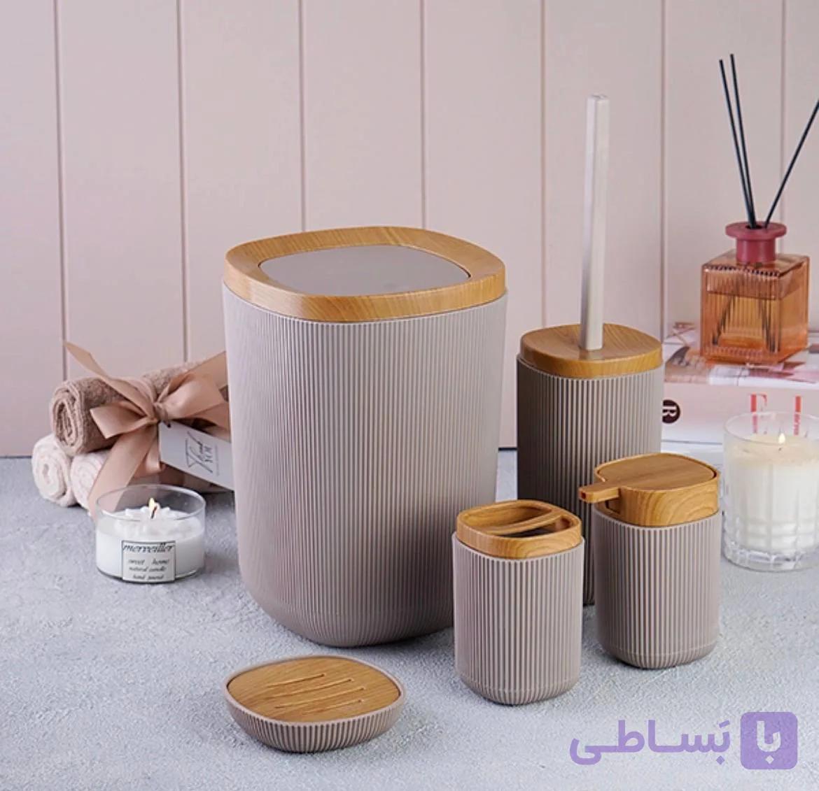 ست سرویس بهداشتی 5 پارچه طوسی چوب مدل روما — تصویر 1
