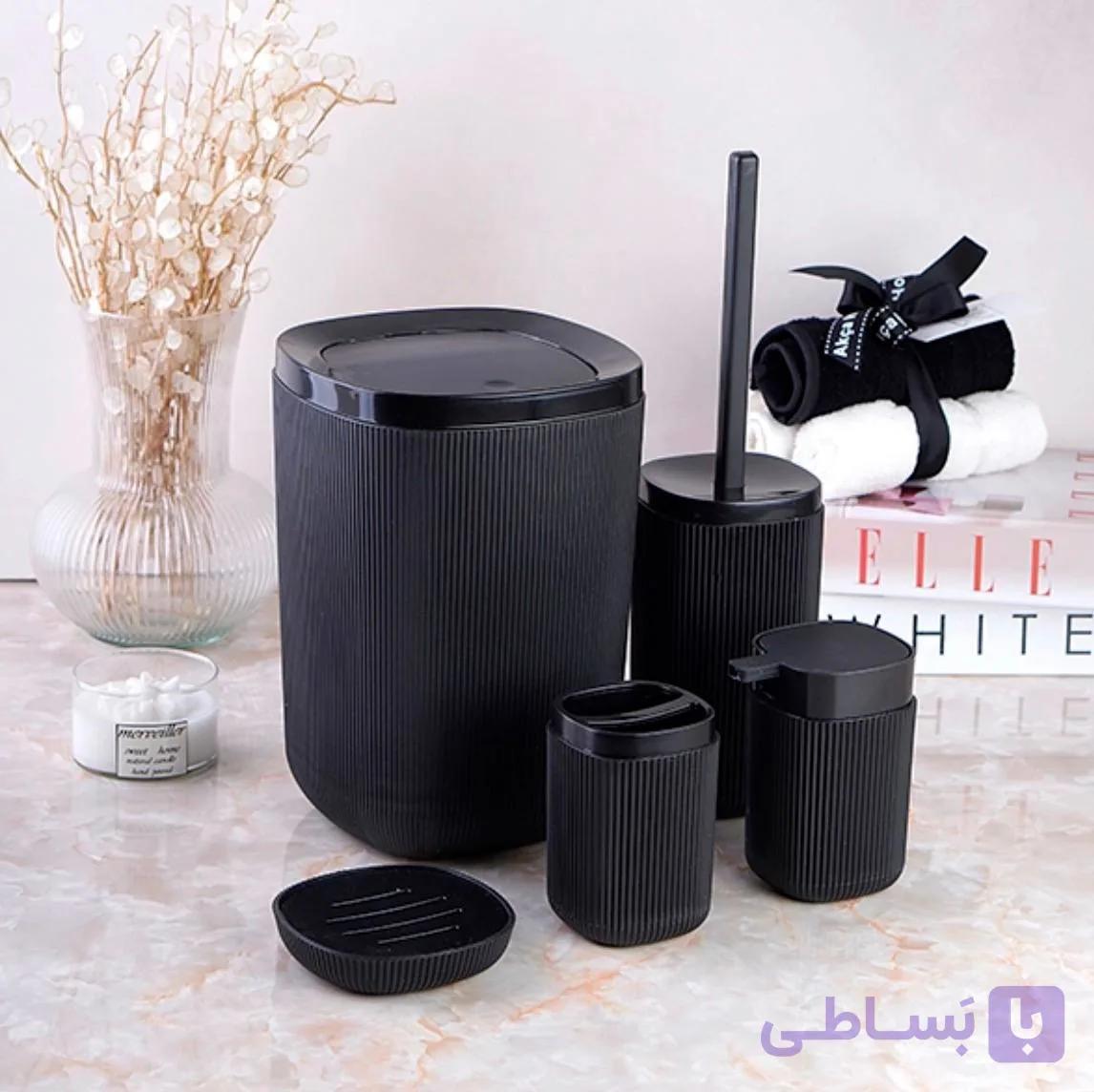 ست سرویس بهداشتی 5 پارچه رنگ مشکی چوب مدل میامی — تصویر 1