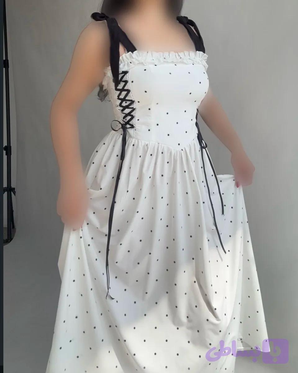 پیراهن دکلته سفیدخالخالی — تصویر 1