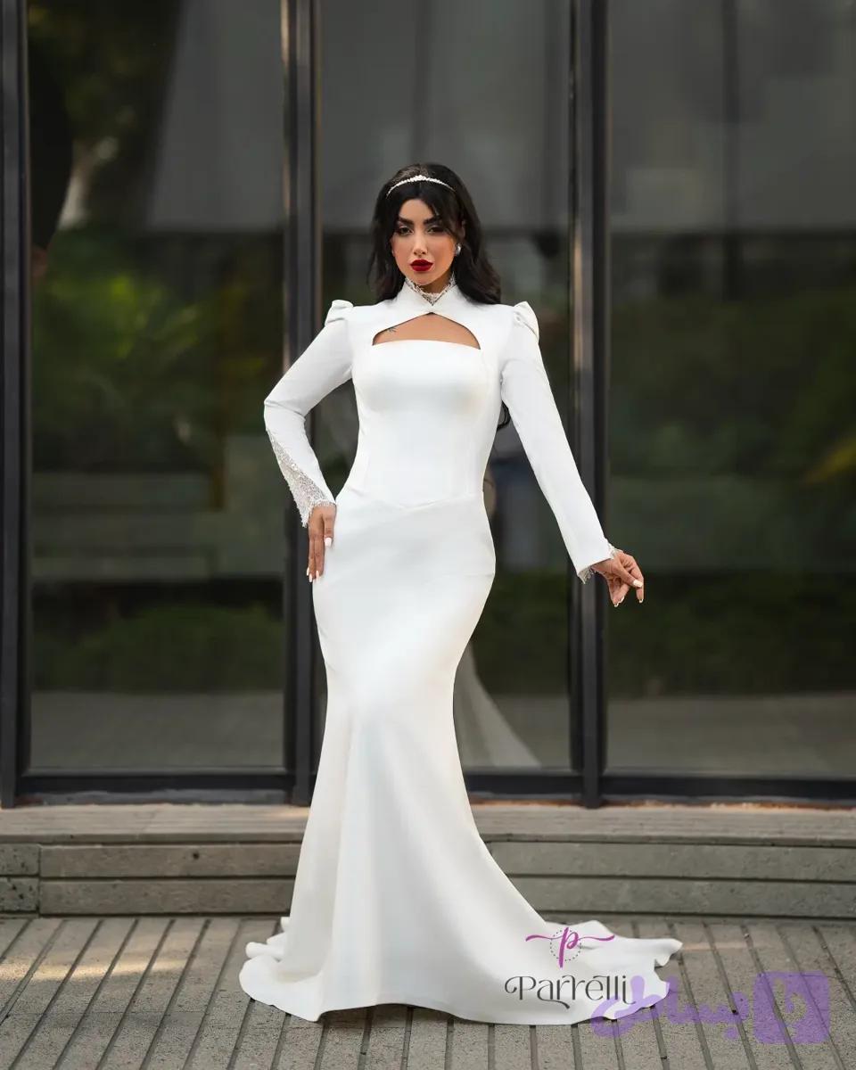 پیراهن مجلسی یقه سه سانت زنانه با مثلثی روی سینه و پوشیده کد | P450 — تصویر 1