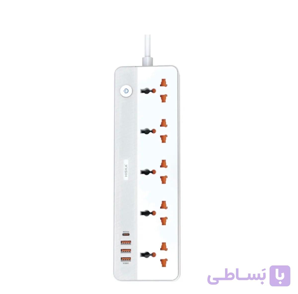 چندراهی برق هیسکا مدل CH-5517EU با کابل ۲ متری و شارژر USB