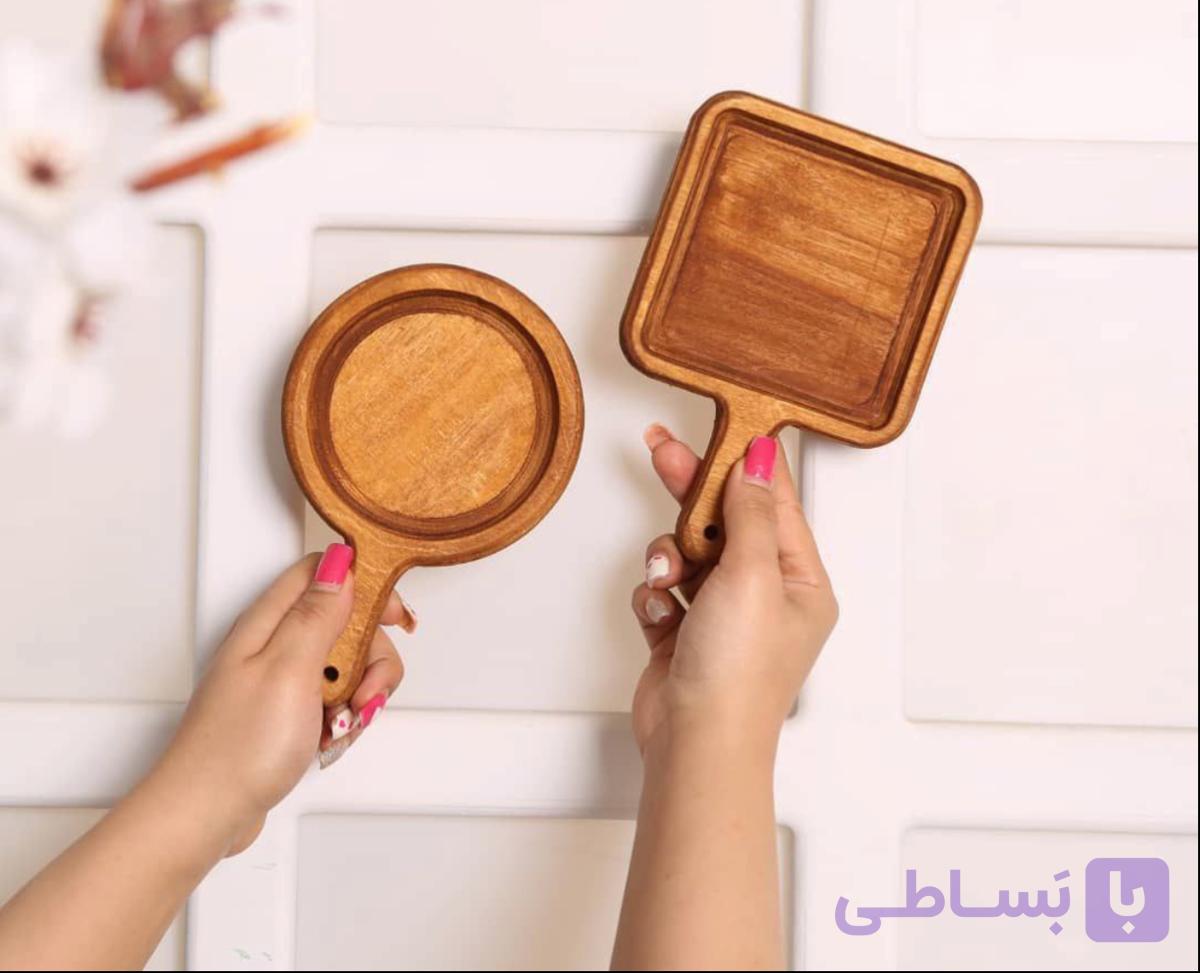 زیر لیوانی چوبی دسته دار در۲مدل گرد ومربع