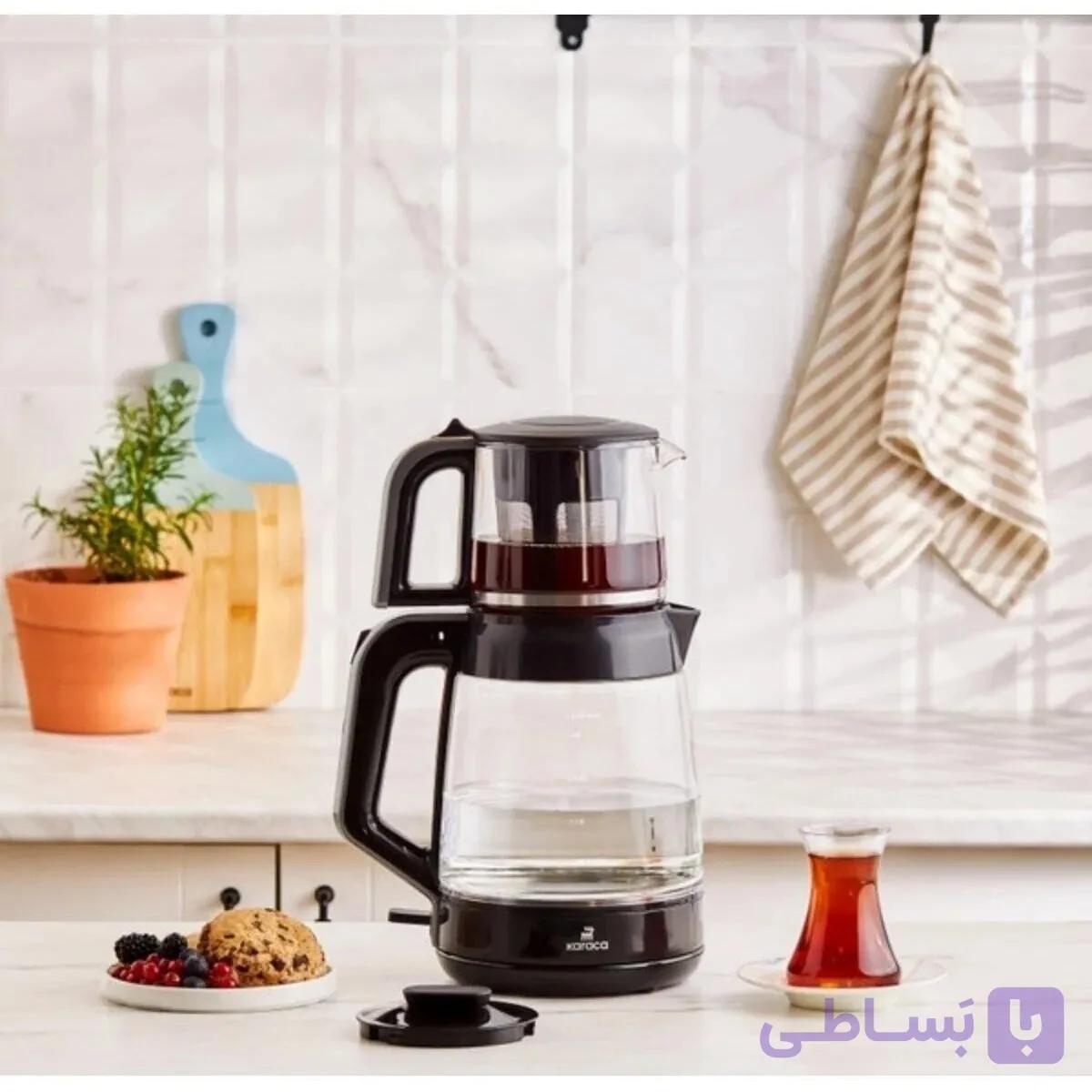 چای ساز شیشه کاراجا  Glass Tea Xl 2 in 1 مشکی قرمز — تصویر 1