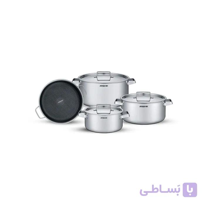 سرویس قابلمه استیل کف لیزری عرشیا ۸ تیکه مدل SS272-3714 — تصویر 1