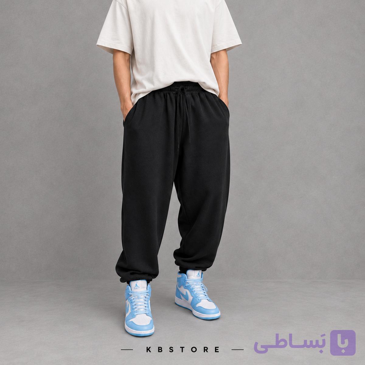 شلوار جاگر  مردانه و زنانه مشکی پارچه گلگسی