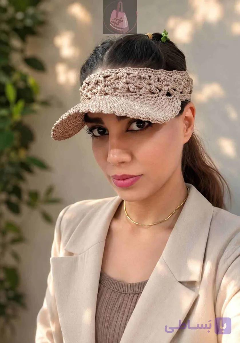 کلاه مکرومه دست‌بافت زنانه