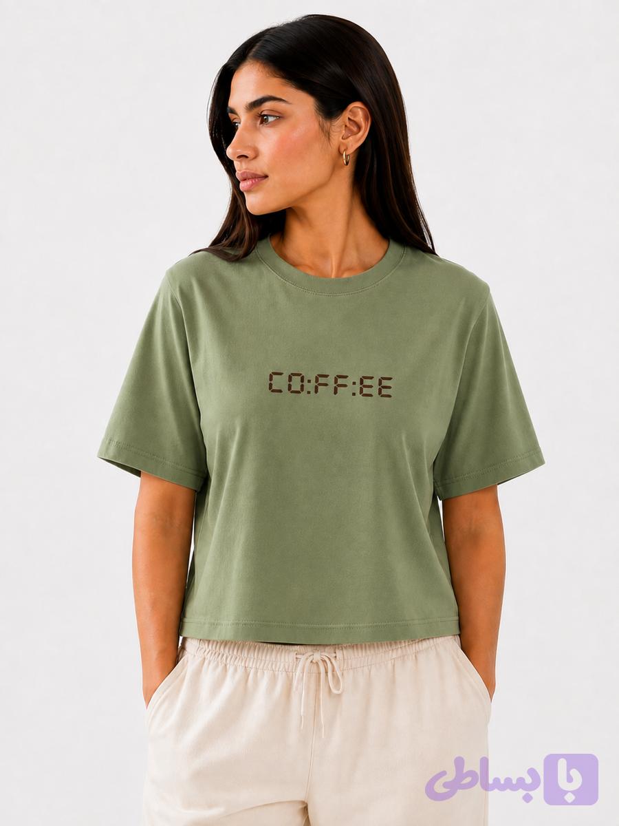 کراپ دخترانه نخ پنبه فری سایز طرح کافی coffee
