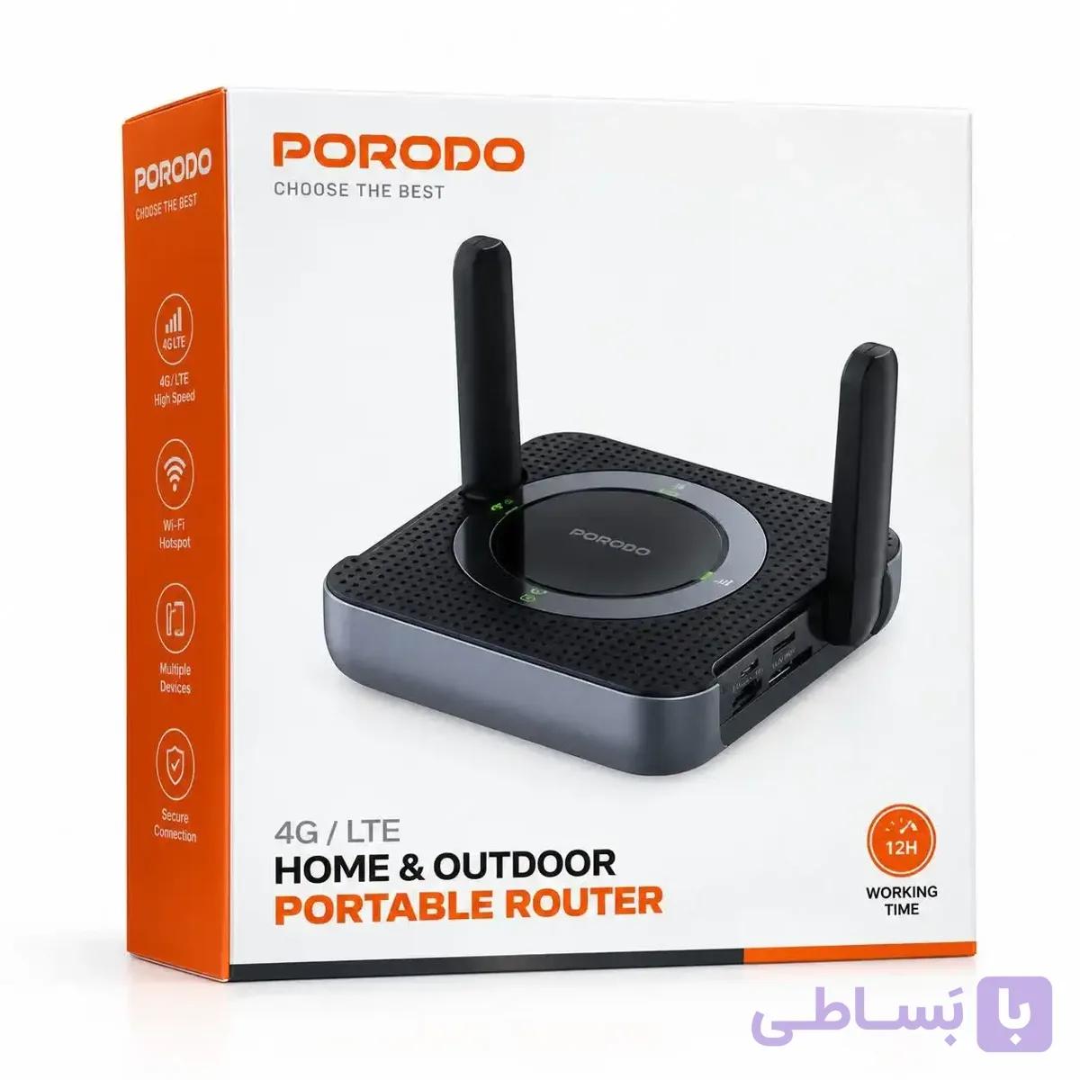 مودم روتر پرتابل 4G/LTE پورودو Porodo مدل PD-4GCPMF-BKGY باتری 4000mAh قابل حمل — تصویر 1