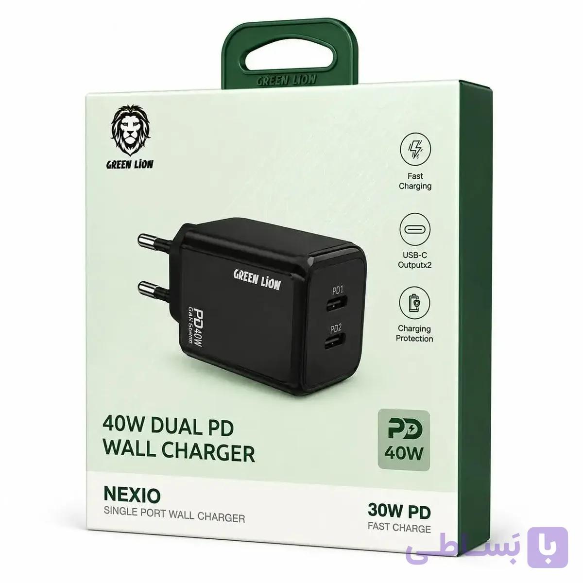 شارژر دیواری دو پورت گرین لاین۴۰ وات PD مدل GL-W23B –  مشکی — تصویر 1