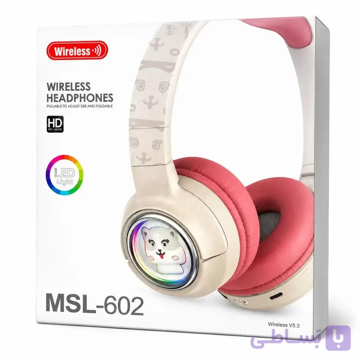 هدفون بی‌سیم روگوشی طرح گربه مدل MSL-602 با نورپردازی LED — تصویر 1
