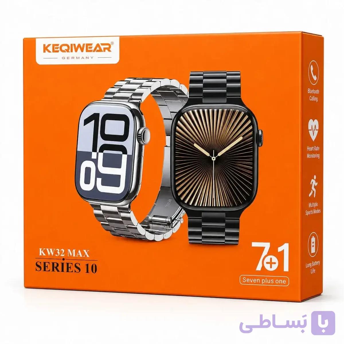 ساعت هوشمند کیکویر مدل KW32 MAX با بند استیل به همراه بند اضافه — تصویر 1