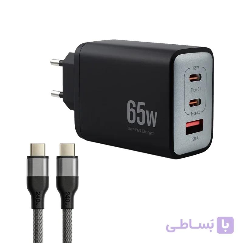 شارژر دیواری 65 وات وونک مدل PD-65W به همراه کابل دو متری USB-C — تصویر 1