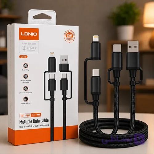 کابل شارژ 4 کاره الدینیو LDNIO LC16 توان 65 وات 1.2 متر — تصویر 1