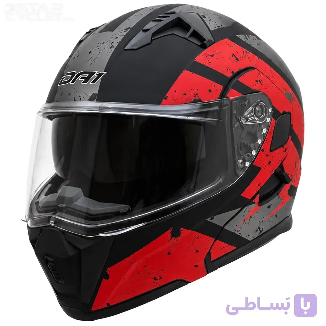 کلاه کاسکت فک متحرک دی ای وان مدل 106MATT BLACK GRAPHIC RED — تصویر 1