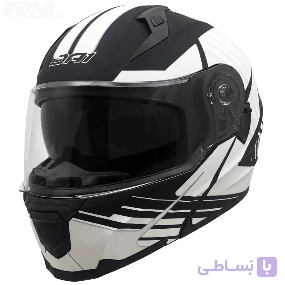 کلاه کاسکت فک متحرک دی ای وان مدل 105MATT BLACK GRAPHIC WHITE — تصویر 1