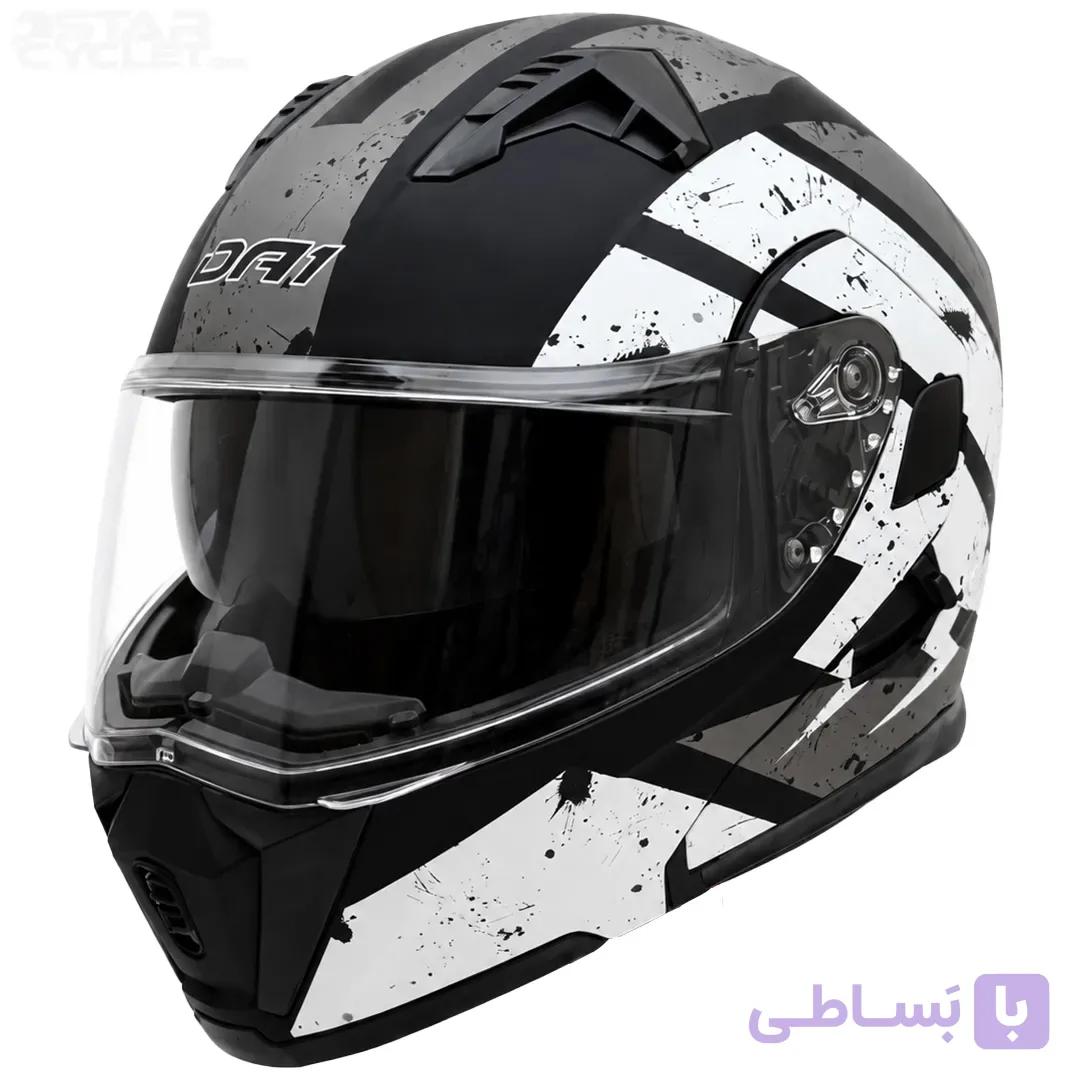 کلاه کاسکت فک متحرک دی ای وان مدل 106MATT BLACK GRAPHIC WHITE — تصویر 1