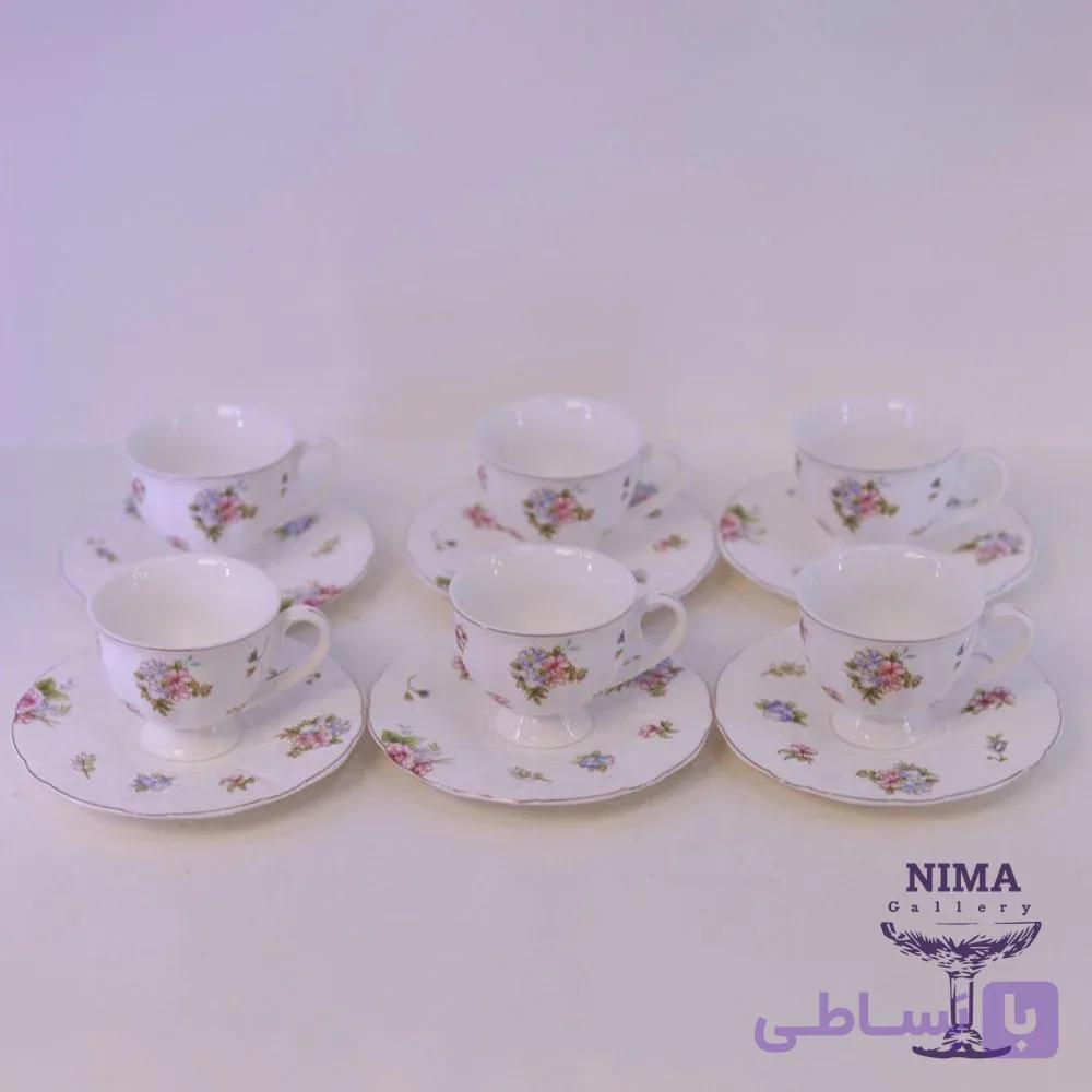 ست قهوه خوری گلدار نعلبکی ساده — تصویر 1