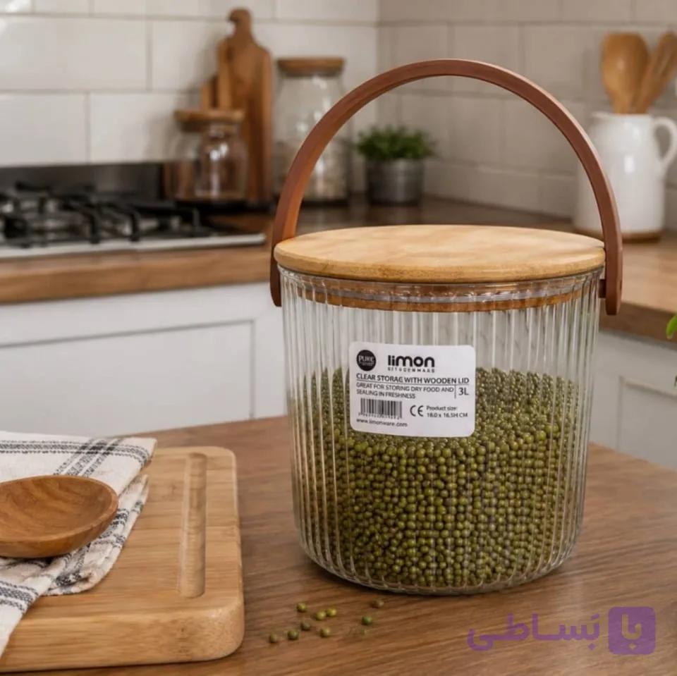 بانکه 3 لیتر لیمون درب چوبی دسته دار — تصویر 1