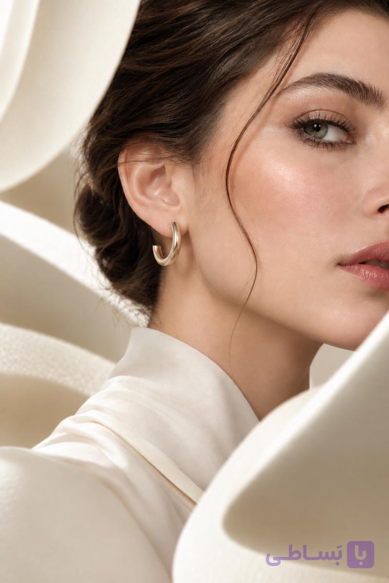 گوشواره حلقه‌ای زنانه ترند I am مدل C شکل طلایی براق