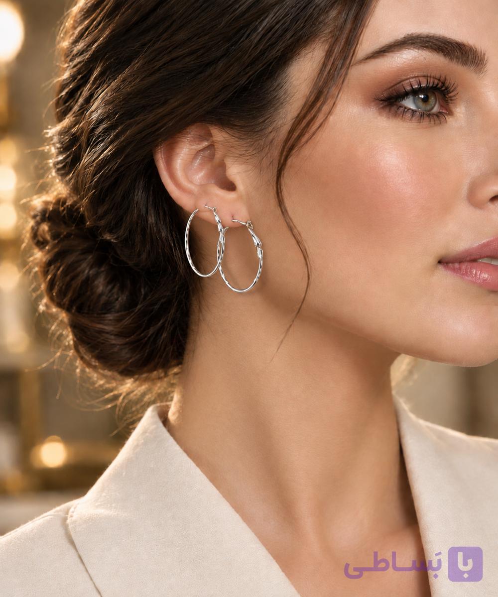 گوشواره ترند زنانه I am حلقه ای و پینترستی دو جفتی نقره‌ای