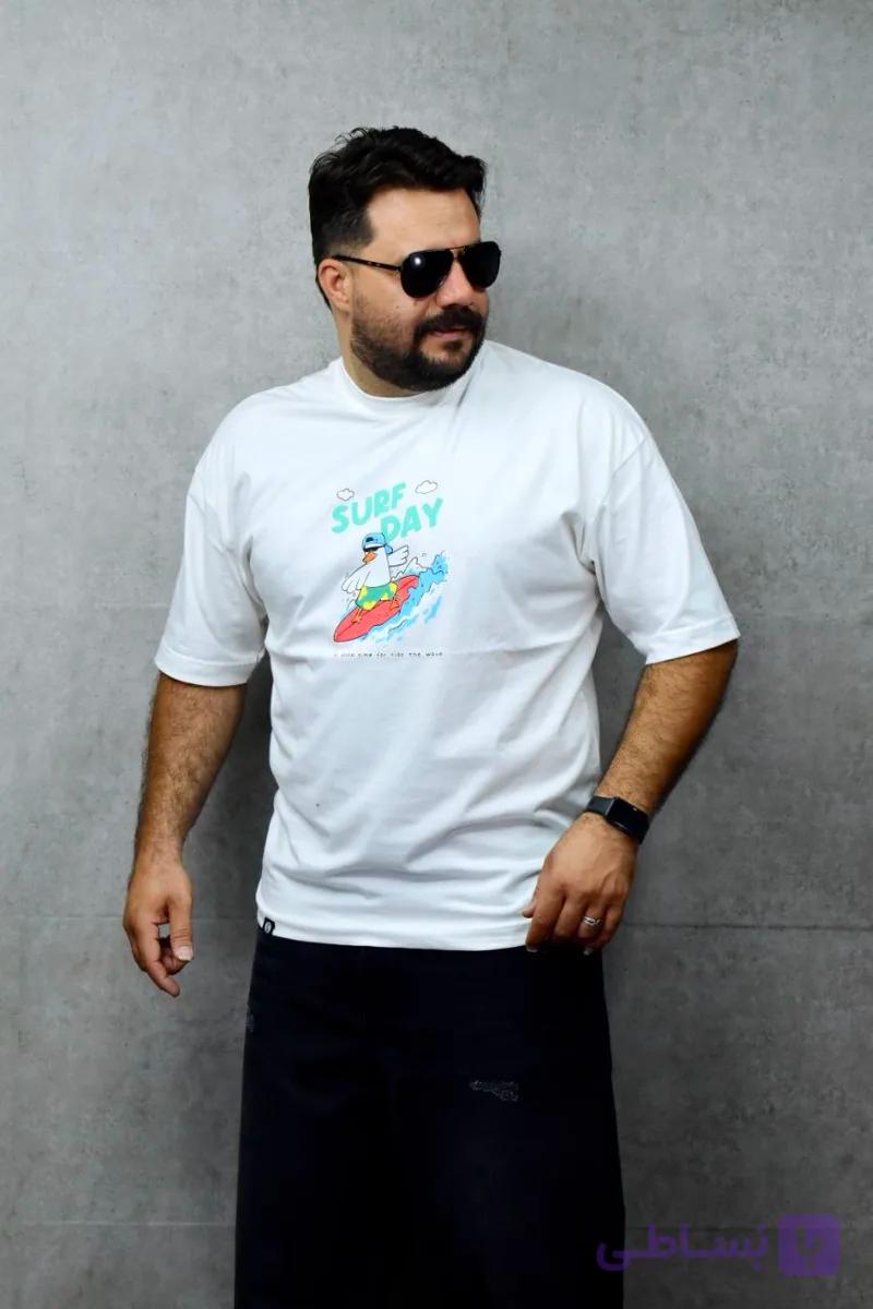 تیشرت باکسی چاپی  رنگ سفید و مشکی مردانه   سایز L تا 3XL — تصویر 1