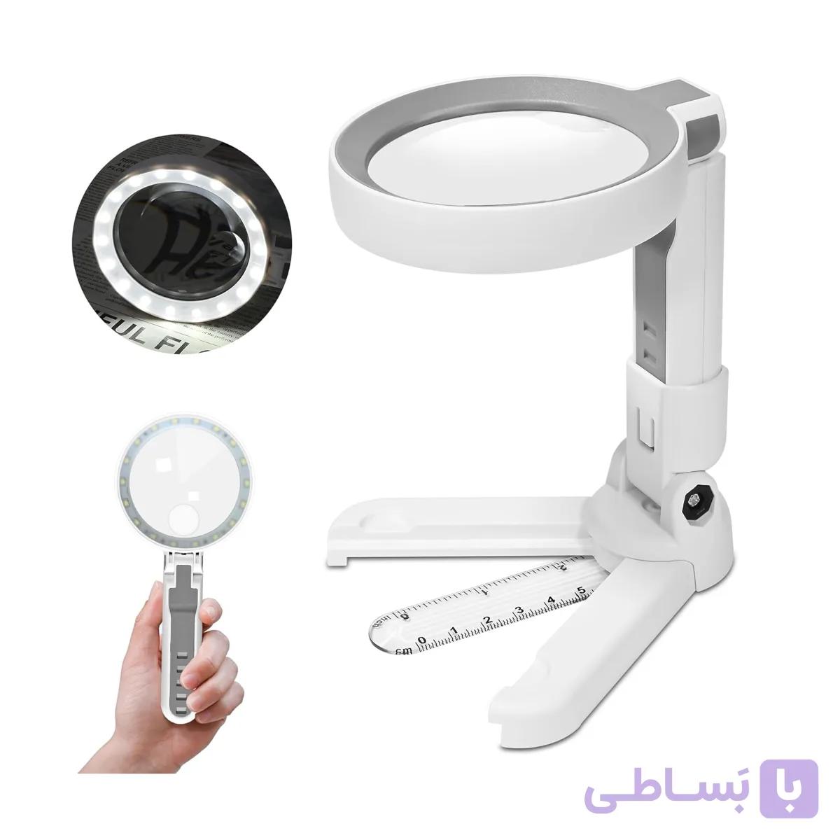 ذره بین حرفه ای تاشو رومیزی و دستی چراغ دار DH75SC