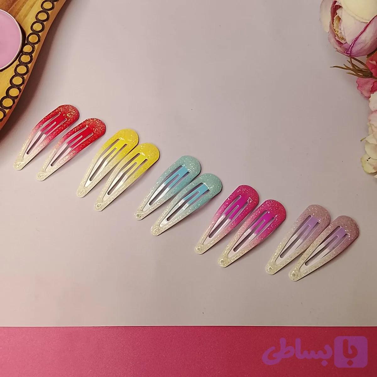 گیره مو گلسر تق تقی جفتی شاین دار سایز متوسط