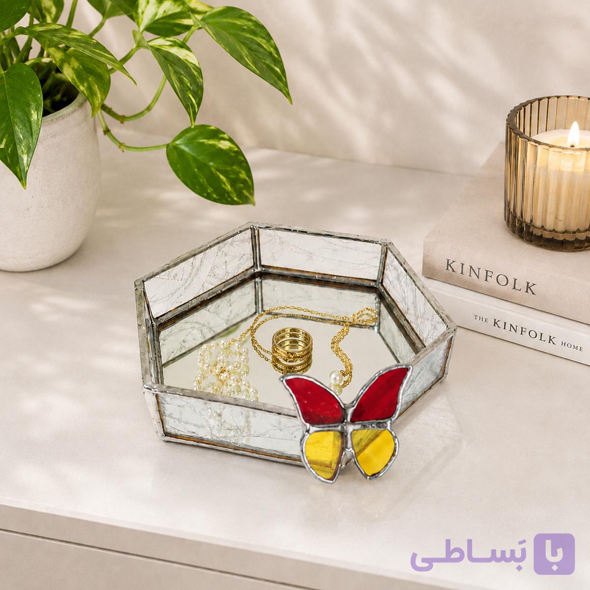 سینی زیورآلات شیشه‌ای تیفانی گلس «شکوفه»