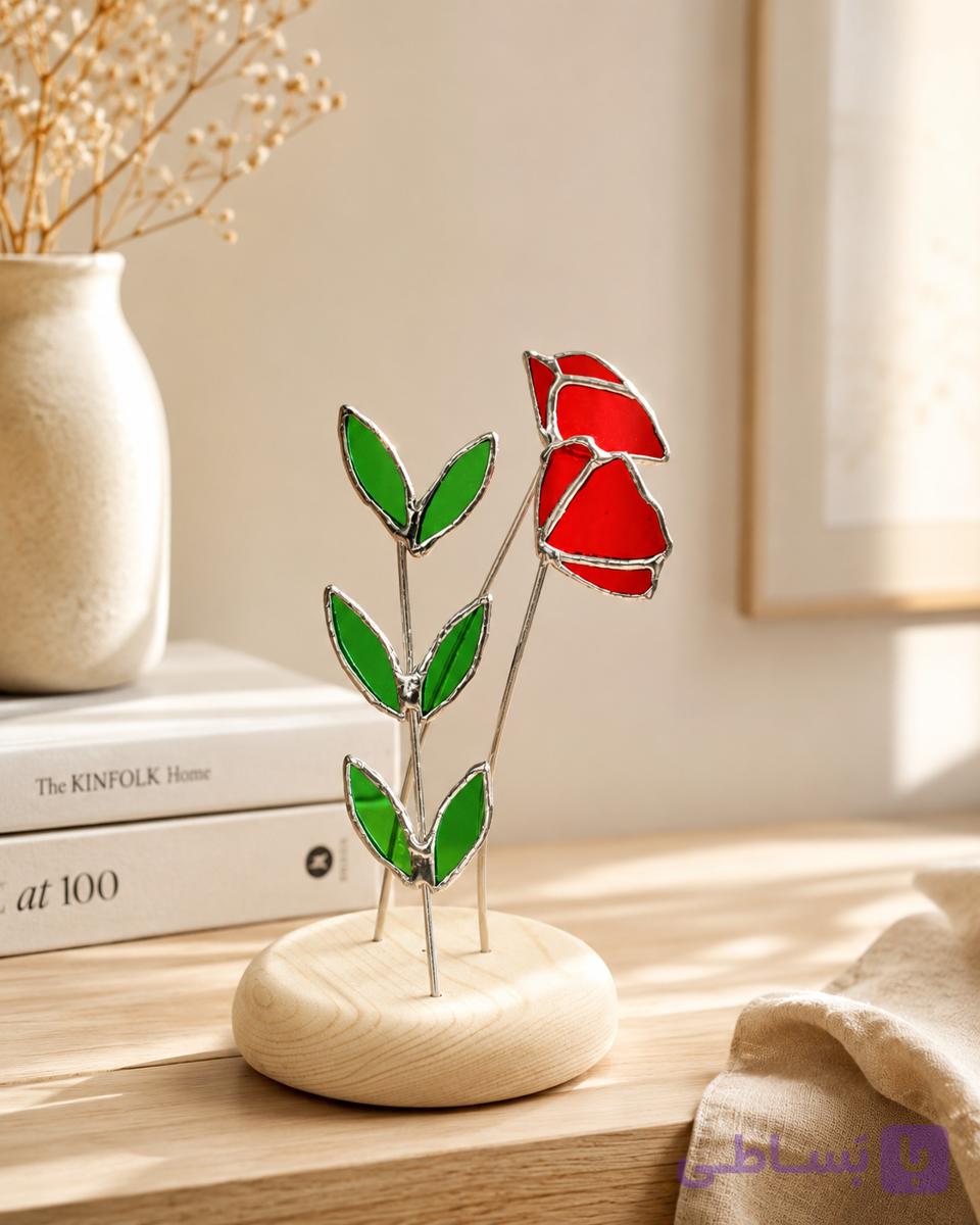 گل شیشه ای تیفانی گلس دکوراتیو مدل «شقایق قرمز»