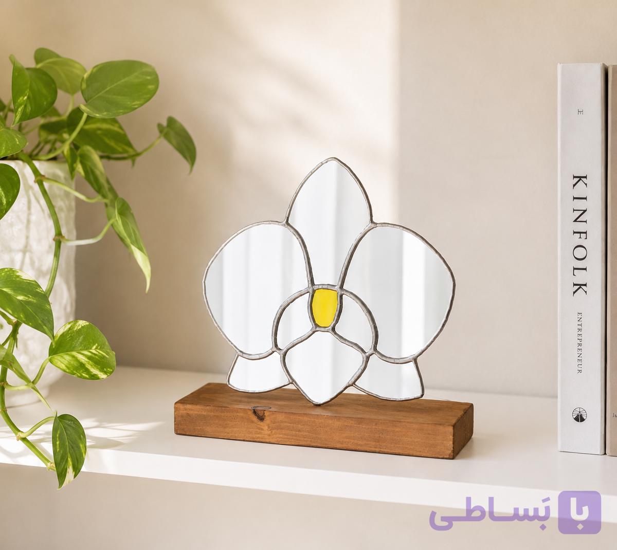 آینه دکوراتیو رومیزی تیفانی گلس مدل «ارکیده سپید»
