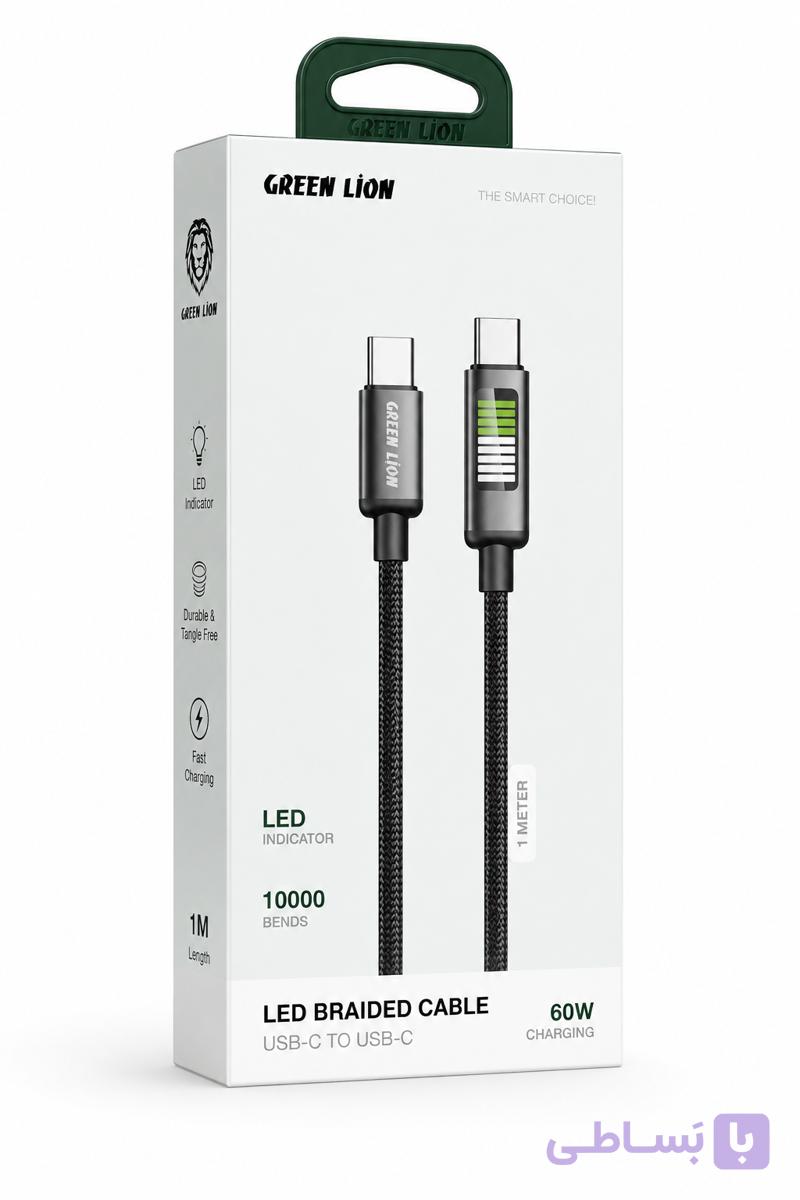 کابل شارژ USB به USB-C گرین لاین مدل Braided Cable طول 2 متر