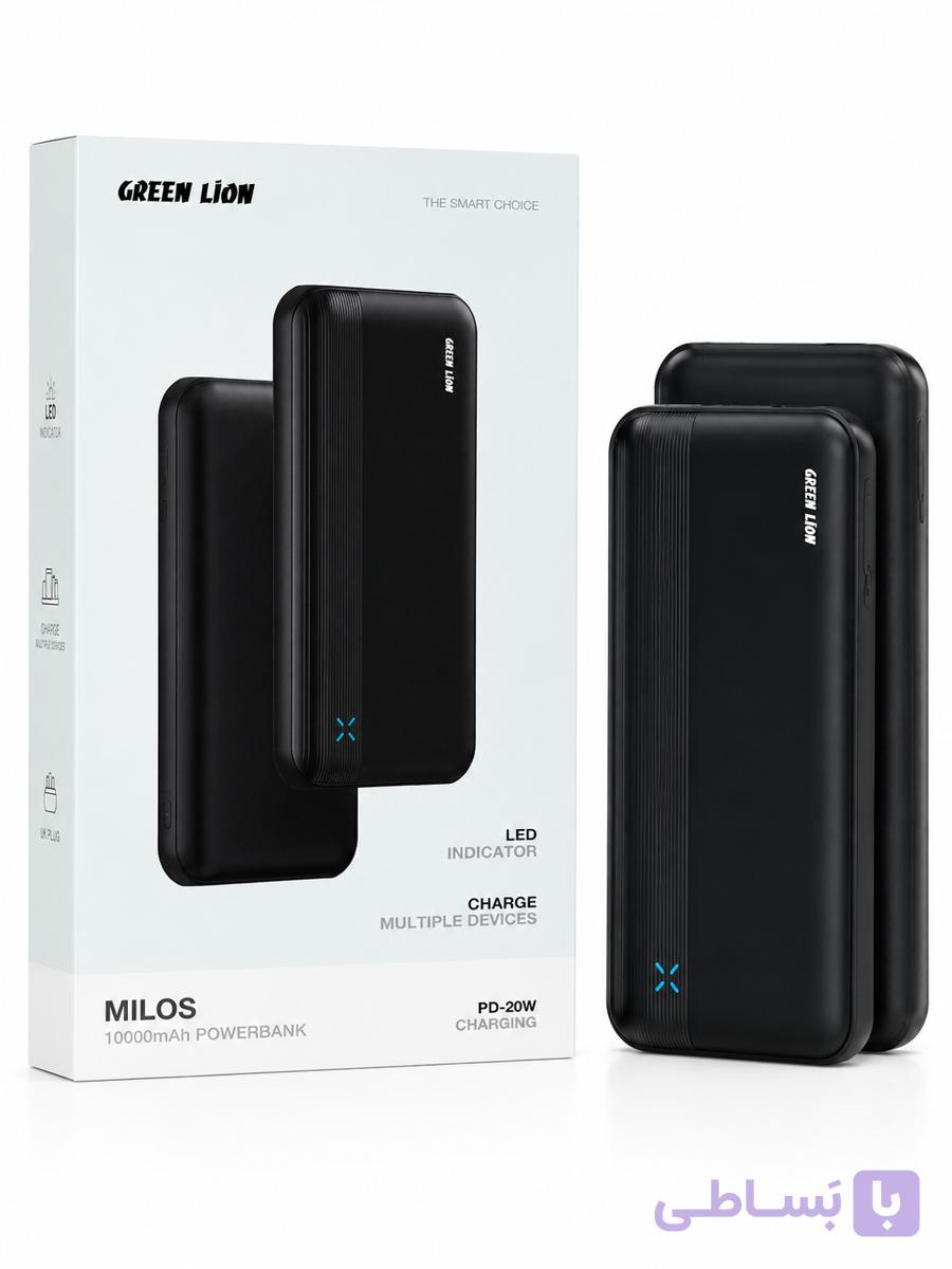 پاوربانک Green Lion Milos ظرفیت 10000 میلی‌آمپرساعت