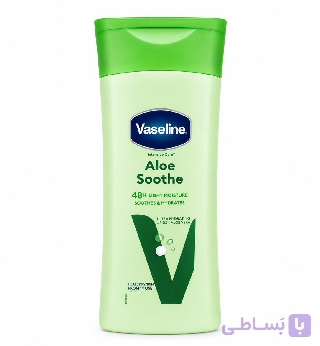 لوسیون مرطوب کننده و تسکین دهنده پوست رایحه آلوئه ورا برند Vaseline حجم 200ml