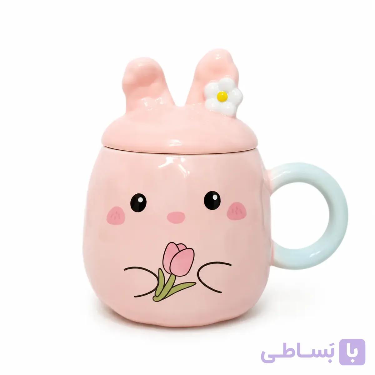 ماگ خرگوشی سرامیکی برجسته درب‌دار ۴۰۰ میل — تصویر 1