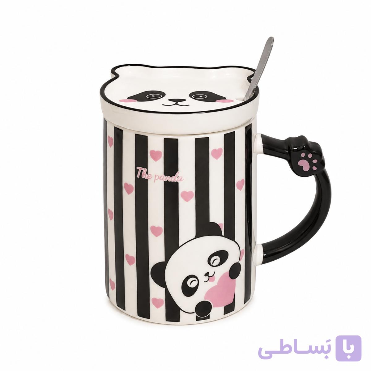 ماگ سرامیکی بیسکوییتی درب‌دار قاشق‌دار ۳۵۰ میل — تصویر 1
