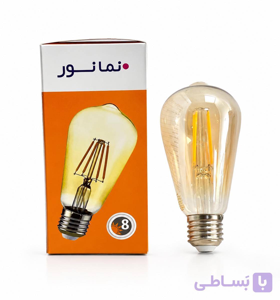لامپ فیلامنتی ST64 نمانور 8 وات شیشه شامپاینی پایه E27 | نور گرم، کم‌مصرف و دکوراتیو