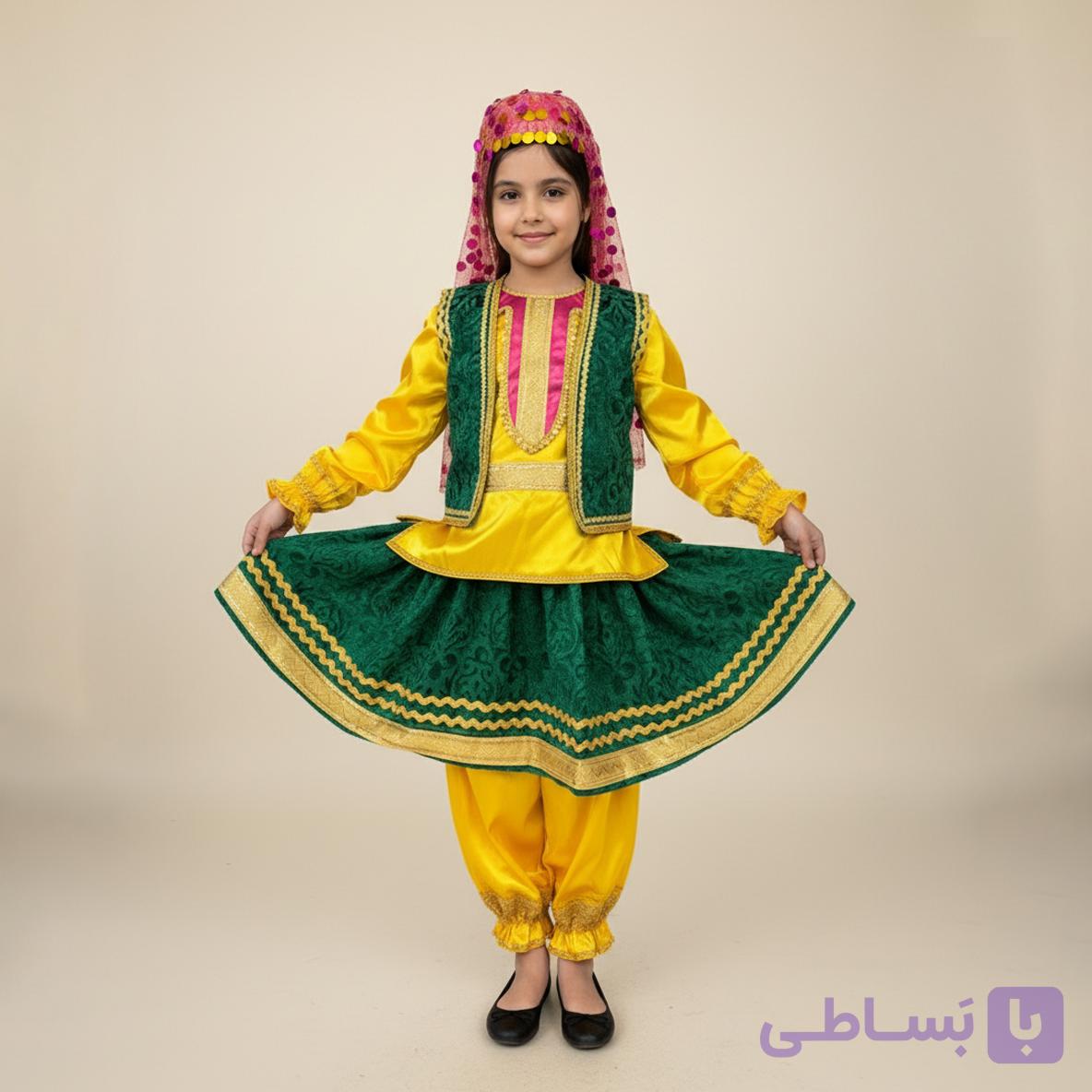 لباس شلیته شلوار قاجار دخترانه مدل زرد آفتابی — تصویر 1