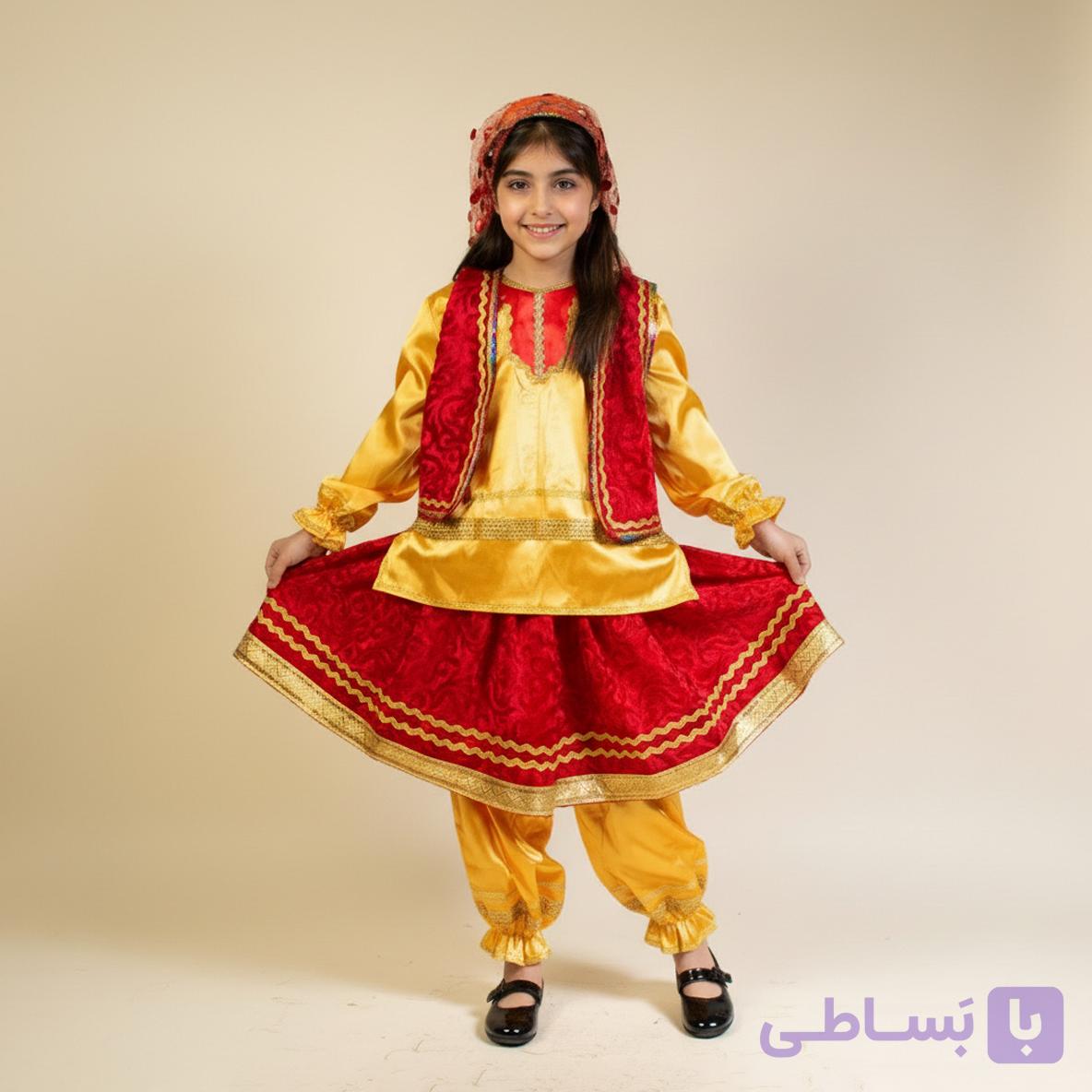 لباس شلیته شلوار قاجار دخترانه طرح طلا — تصویر 1