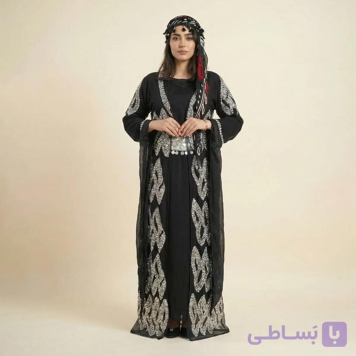 لباس کردی مجلسی مشکی نقره ای زنانه — تصویر 1