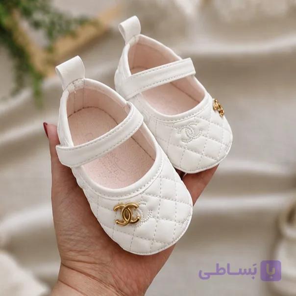 پاپوش نوزادی دخترانه شنل وارداتی سفید — تصویر 1