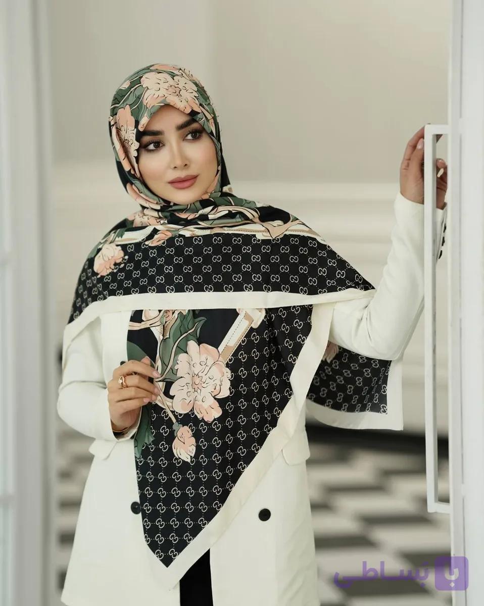 روسری ابریشم طرح گوچی گل کد A052 — تصویر 1