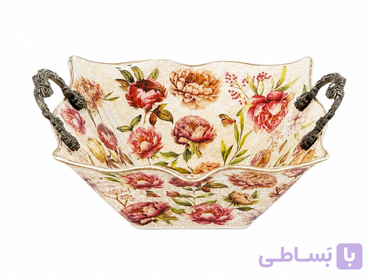 کشکول پذیرایی گلدار دسته‌دار مدل کلاسیک