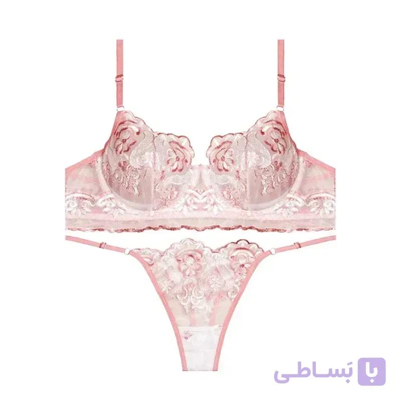 ست شورت و سوتین شیشهای فانتزی تورگاز گلدوزی گل کالباسی فنردار - رستن