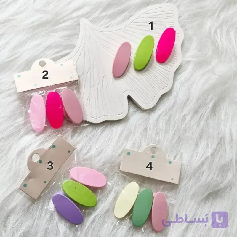 گیره مو وارداتی بسته 3 عددی طرح بیضی و گل رنگی - رستن