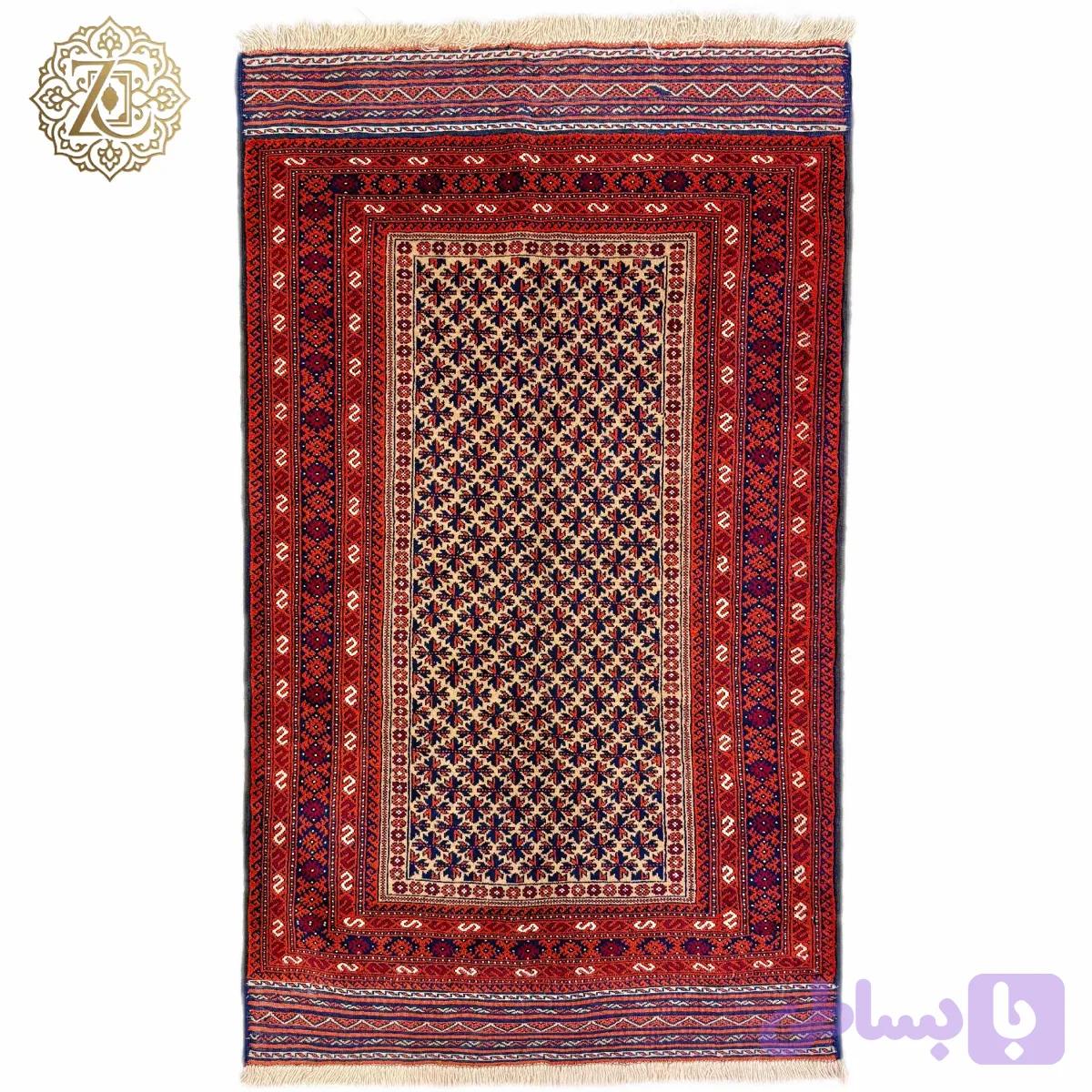 فرش دستبافت 2متری تمام پشم نقش برگ تاکی بلوچ گلیم‌دار کد0200021
