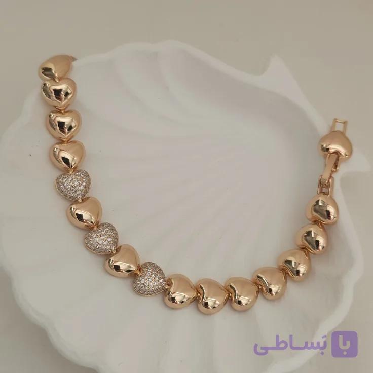 دستبند قلبی آینه ای نگین دار ژوپینگ | زیورالات فاطیما