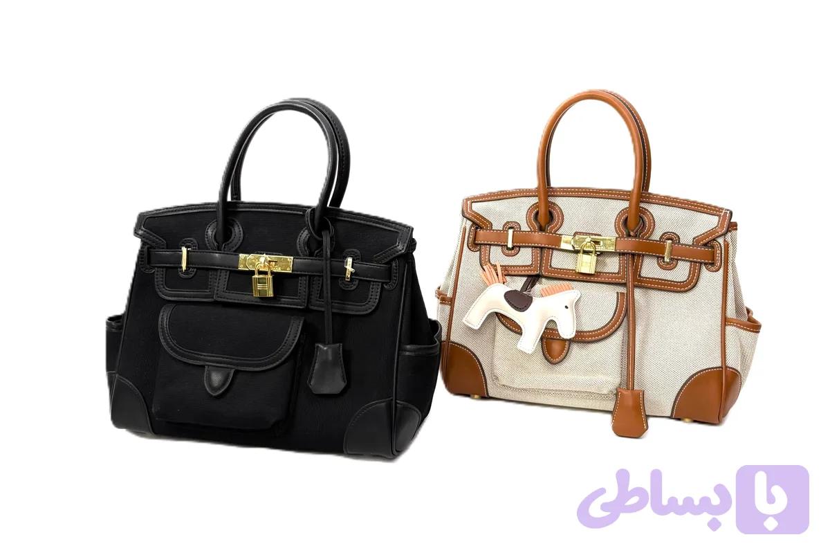 کیف دستی زنانه برزنتی طرح هرمس بیرکین کارگو با یراق قفل‌دار طلایی — تصویر 1